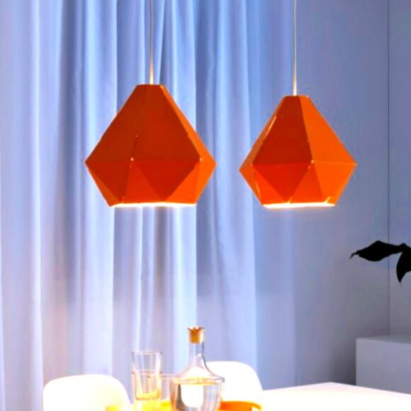 🍒 New - IKEA 2X JOXTORP Lampshade Geo Origami Prism Design Orange - Picture 2 of 6